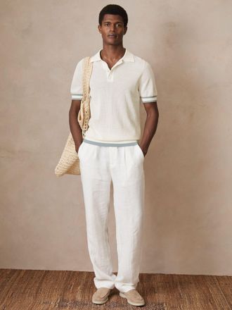 Reiss x Ch&eacute; White | Cotton Knit Polo Shirt, Xxl