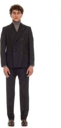 Tagliatore Double-Breasted Pinstripe Wool Suit Mod. Black