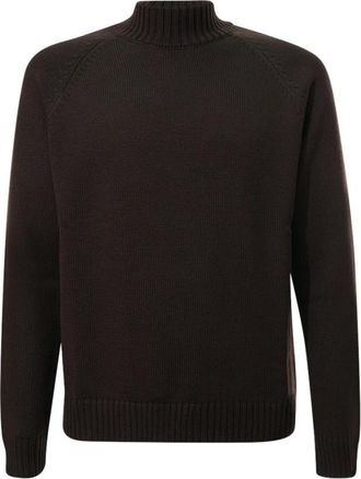 Zanone Sweaters Donkerbruin - Heren - Coltruien - Bruin - M - Wol - Truien & Vesten