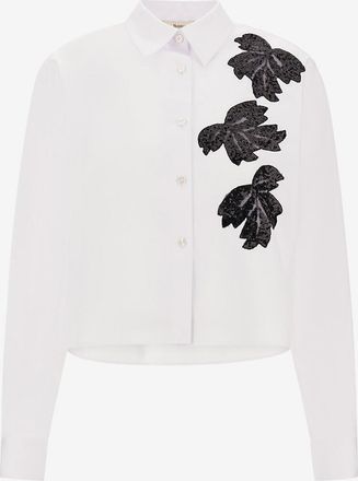 Herno Boxy-Popelinehemd mit Bl&uuml;tenstickereien