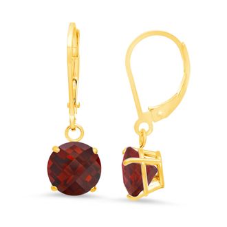 MAX + STONE 10K Yellow Gold Round Checkerboard Cut Gemstone Leverback Earrings (8mm)