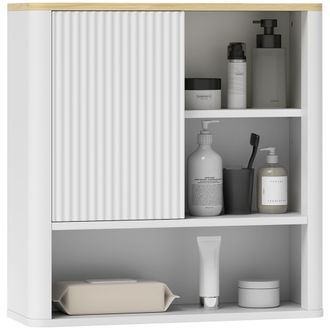 HOMCOM Homcom Armario De Ba&ntilde;o De Pared Con Estantes Ajustables Puerta Corredera Compartimentos Y Dise&ntilde;o Con Perfil Curvo 60x20x62 Cm Blanco