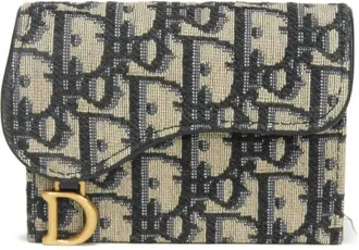 Dior Beige Black Navy Canvas Leather Coin Purse/Coin Case (Pre-Owned)