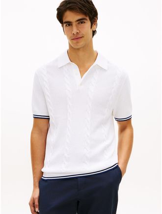 Tommy Hilfiger Mens Short-Sleeve Cable Knit Sweater Polo - White - XXL