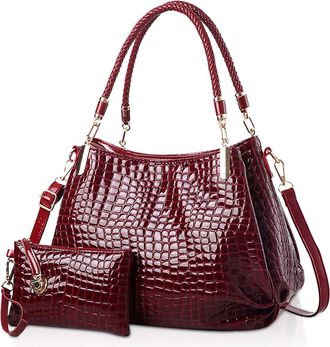 Nicole & Doris Nicole&Doris New Women Handbag Crocodile Grain PU Leather Ladies Shoulder Bag 2Pcs Handbag Crossbody Totes Large Bag