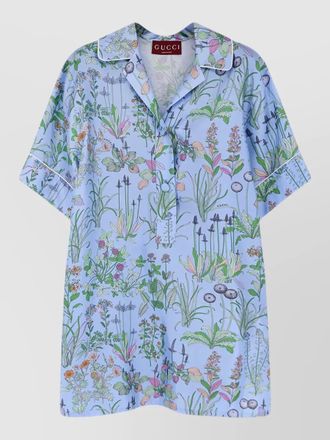 Gucci bowling collar shirt floral print trim relaxed