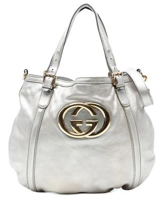 Gucci 2016-2025 Medium Metallic Calfskin Web Britt satchel - women - Calf Leather - One Size - Silver