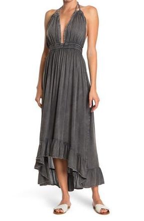 Boho Me Open Back Plunge Neck Ombr&eacute; Halter Dress in Charcoal at Nordstrom Rack, Size X-Small