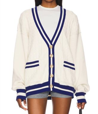 Free People Varsity V Neck Cardigan In Ecru