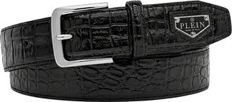 Philipp Plein Leren Riem Triangle Cocco - Heren - Riemen - Zwart - 95 CM - Leer - Accessoires