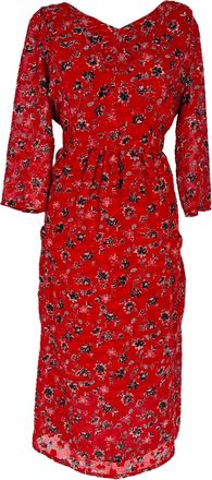 BA&SH Ba & Sh Galvin Floral-Print Midi Dress in Red Polyester