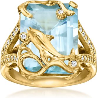 Ross-Simons Sky Blue Topaz Dolphin Ring With. White Zircons in 18kt Gold Over Sterling