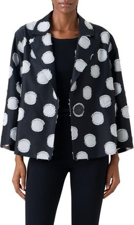 Akris Fringed Fil Coup&eacute; Polka Dot Jacquard Jacket in Black-Cream at Nordstrom, Size 10
