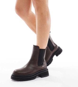 London Rebel Emma - Stivaletti Chelsea con suola spessa color cioccolato a pianta larga-Marrone