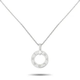 Bulgari 18K White Gold Diamond Circle Pendant Necklace BV06-100726