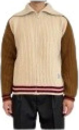 Dr&ocirc;le de Monsieur Zipped Cardigan Sherpa Collar D mirror - Heren - Truien - Beige - Maat: S Wol