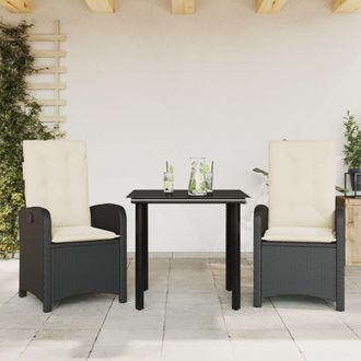 vidaXL Set Comedor De Jard&iacute;n 3 Pzas Con Cojines Rat&aacute;n Sint&eacute;tico Negro Vidaxl