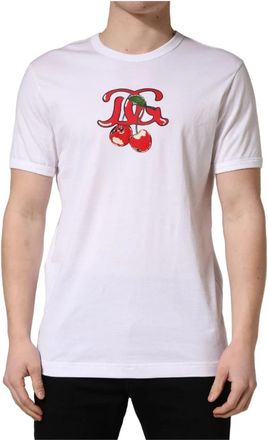 Dolce & Gabbana Cherries Cotton T-shirt met ronde hals - Heren - T-shirts - Wit - L - Katoen - Tops