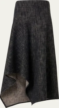 Akris Washed Heavyweight Cotton Denim Midi Skirt