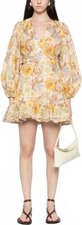 Zimmermann Daylight Mini Wrap Dress In Stamp Floral Cream
