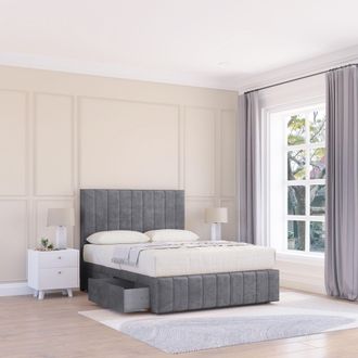 Sloomy California Divan Bed Base Slate Naples 2 Drawers 12 Footboard & 26 Strutted Headboard in Dark Grey | Size: Super King