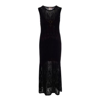 Liu Jo Knitted Dresses, female, Black, Size: S Long Openwork Knit Dress