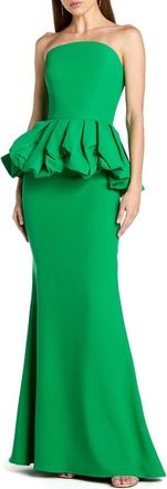 Mac Duggal Strapless Peplum Trumpet Gown with Faille Bodice and Crepe Skirt in Spring Green at Nordstrom, Size 14