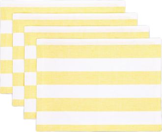 Solino Home Linen Placemats Set of 4, 14 x 19 Inch for Dining Table, Holiday and Everyday Table Decor - Cabana Stripe in Primrose Yellow And White at
