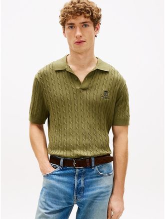 Tommy Hilfiger Mens Short-Sleeve Cable Knit Sweater Polo - Green - XL
