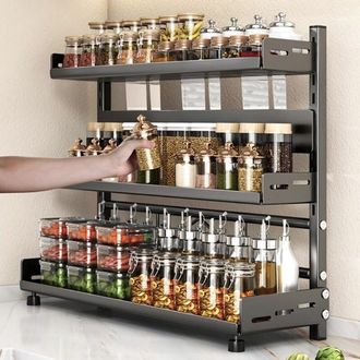 OEM Etagere De Rangement - 3 Niveaux - Acier Au Carbone - Hauteur Reglable 32-42 Cm - Pour Cuisine Et Salle De Bain - 1 Piece