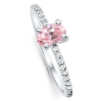 Pompeii3 1Ct Accent Side Diamond & Oval Pink Topaz Ring Gold Lab Grown