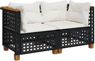 vidaXL Sof&aacute;s De Esquina Jard&iacute;n Con Cojines 2 Uds Rat&aacute;n Sint&eacute;tico Negro Vidaxl