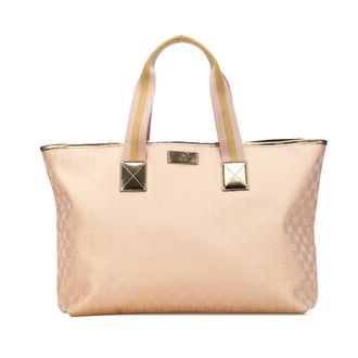 Gucci Pre-owned Womens Gg Canvas Web Tote - Nude Textile - One Size