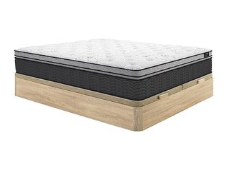 Vente-Unique Conjunto de canap&eacute; abatible de 180 x 200 cm natural claro + colch&oacute;n h&iacute;brido de muelles ensacados y topper integrado de 30cm de espesor - GAMIANI de YS
