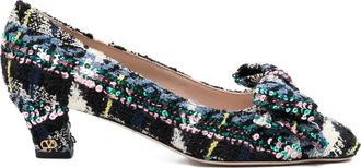 Valentino Garavani 45mm Bowow pumps - women - Leather/Leather/Tweed - 37.5 - Black