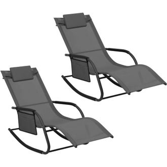 Woltu 2x Poltrona dondolo, Sdraio Relax, Sedia a sdraio, Con poggiatesta, Grigio