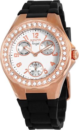 Invicta Angel Multi-Function White Dial Black Leather Ladies Watch 1645