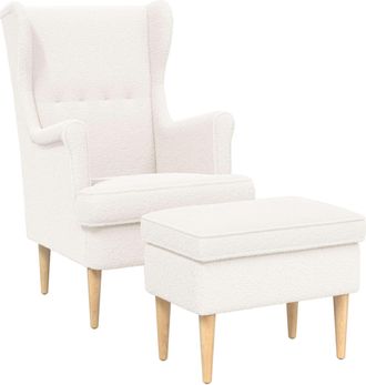 vidaXL Sill&oacute;n Con Pouf 2 Uds. Crema Boucl&eacute; Vidaxl