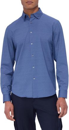 Bugatchi Jules OoohCotton Abstract Print Button-Up Shirt in Night Blue at Nordstrom, Size Xxx-Large