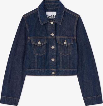 Ganni Navy Jacket in Rinse Denim - Size 10/12 Organic Cotton