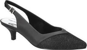 Easy Street Vivid Kitten Heel Slingback Pump in Black Satin-Glitter at Nordstrom Rack, Size 7.5
