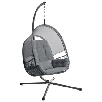Beliani Beliani - Silla Colgante Boho Moderna Con Soporte Met&aacute;lico Y Cadena Coj&iacute;n Suave Gris Oscuro Alviano