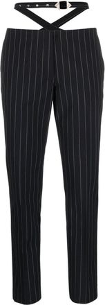 The Attico cut-out pinstriped tailored trousers - women - Polyester/Elastane/Viscose/Viscose - 42 - Blue