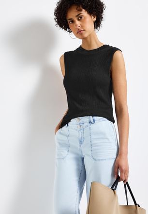 Street One Tanktop STREET ONE, Damen, Gr. 46, schwarz, Jersey, Obermaterial: 97% Viskose, 2% Polyamid, 1% Elasthan, Strukturmuster, regular fit taillenbedeckt, T