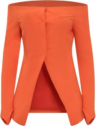 Alessandro Vigilante Stijlvolle knoopsluiting lange blazer - Dames - Blazers - Oranje - M - Jassen