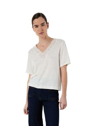 Gerard Darel Maevanelle Embroidered V-Neck T-Shirt in Ecru at Nordstrom, Size X-Large
