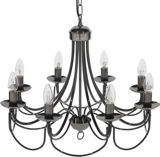 Beliani L&aacute;mpara Ara&ntilde;a De Metal Negro 143 Cm De Alto Brillo Con 8 Bombillas Estilo Glamour Decorativo Teesta
