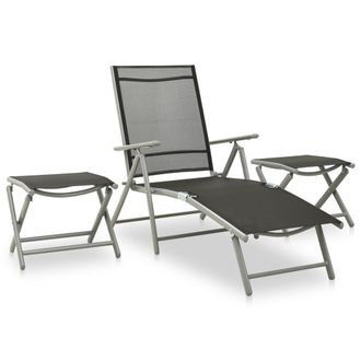 Berkfield Home 3 Piece Garden Lounge Set Textilene & Aluminium Silver in Black