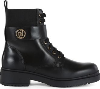 Liu Jo Eco Leren Enkellaarzen Nancy - Dames - Veterlaarzen - Zwart - 40 EU - Leer - Schoenen