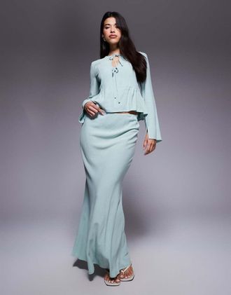 Daska Gonna in lino verde salvia in coordinato-Blu navy
